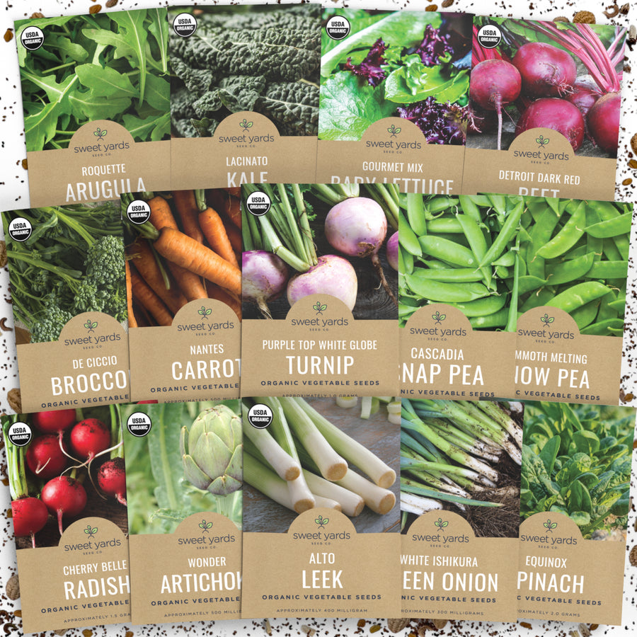 Organic Cool Weather Spring and Fall Vegetable Seeds Variety Pack - 14 Packets