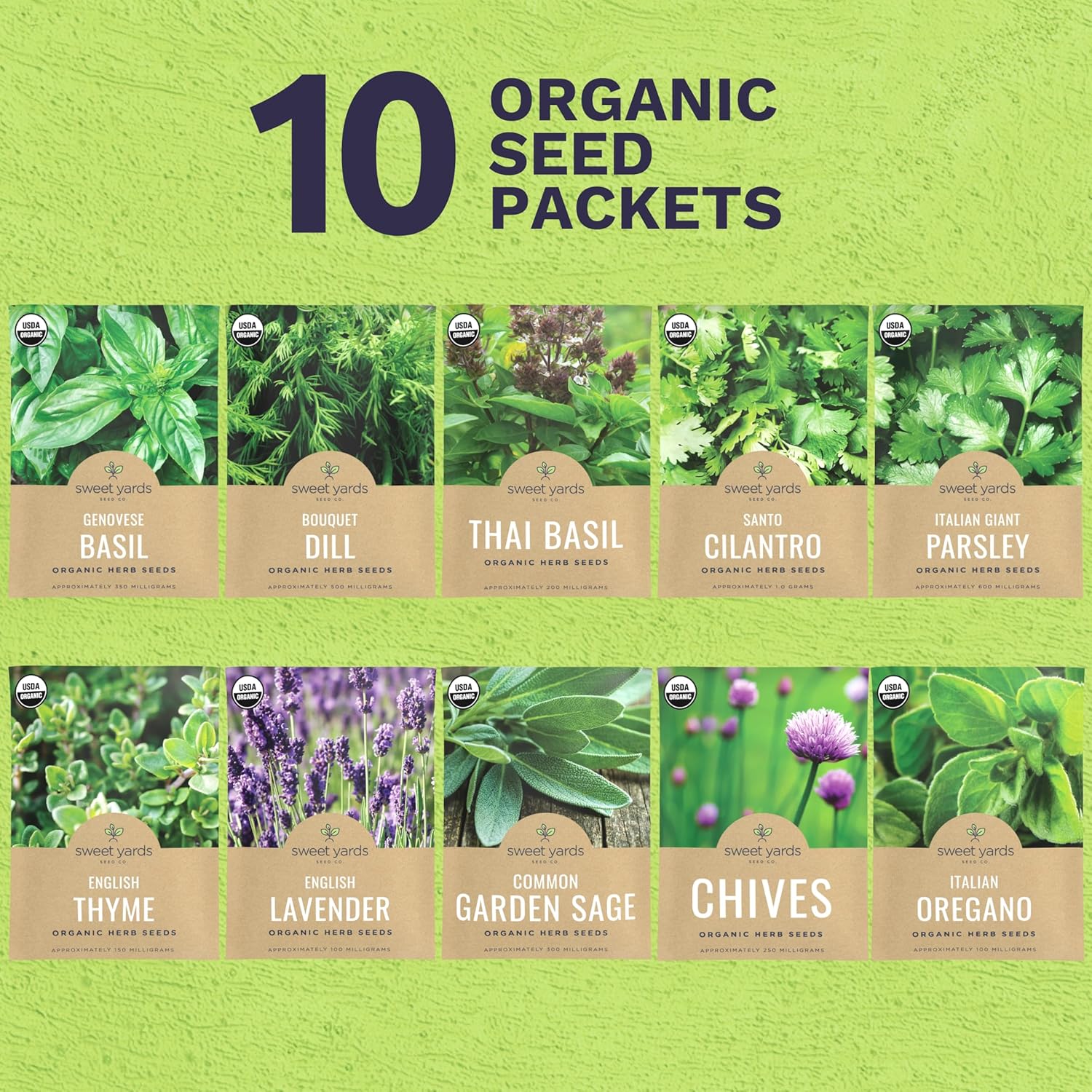 Organic Herb Variety Pack - 10 Packets  Sweet Yards