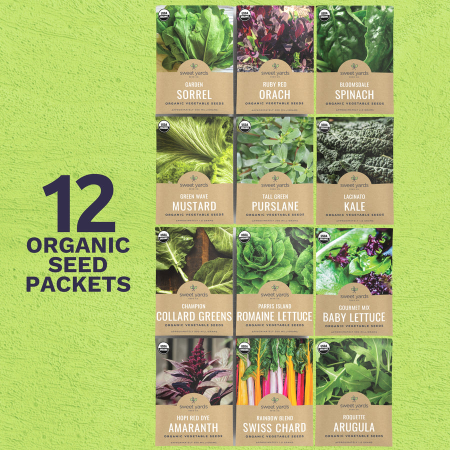 Organic Healthy Greens Seeds Variety - 12 Packets