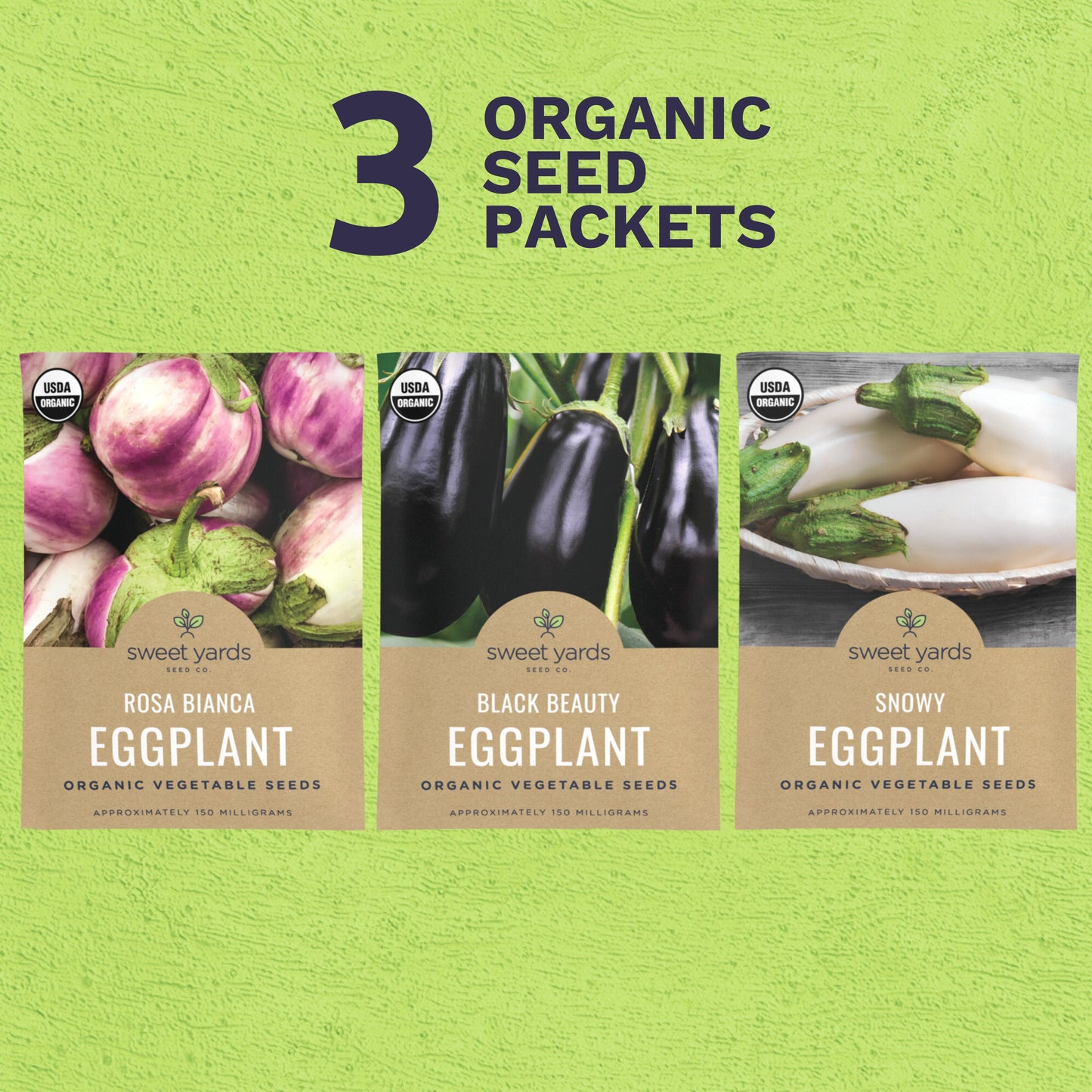 Organic Eggplant Seeds Variety Pack - 3 Individual Packs