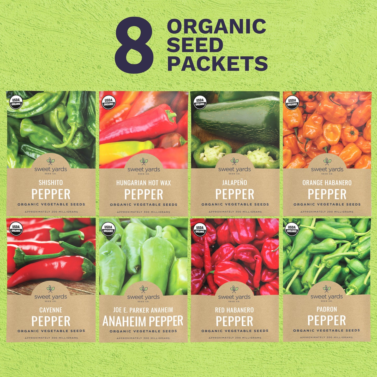 Organic Hot Pepper Seeds Variety Pack - 8 Individual Packs