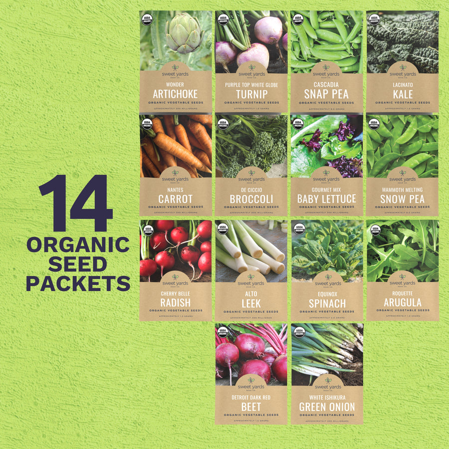 Organic Cool Weather Spring and Fall Vegetable Seeds Variety Pack - 14 Packets