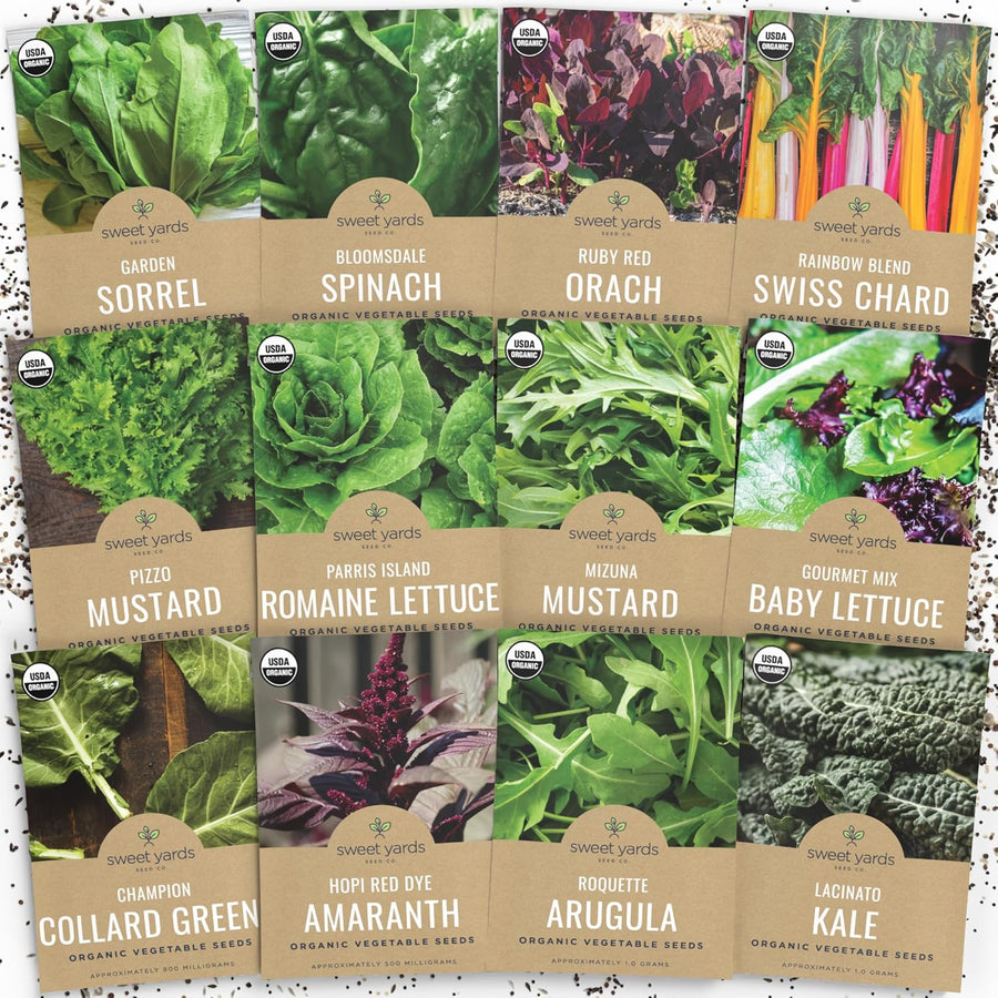 Organic Healthy Greens Seeds Variety Pack - 12 Individual Packs