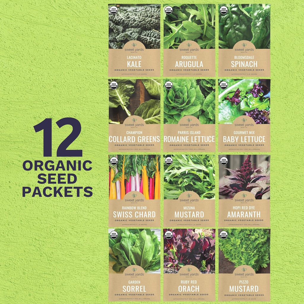 Organic Healthy Greens Seeds Variety Pack - 12 Individual Packs