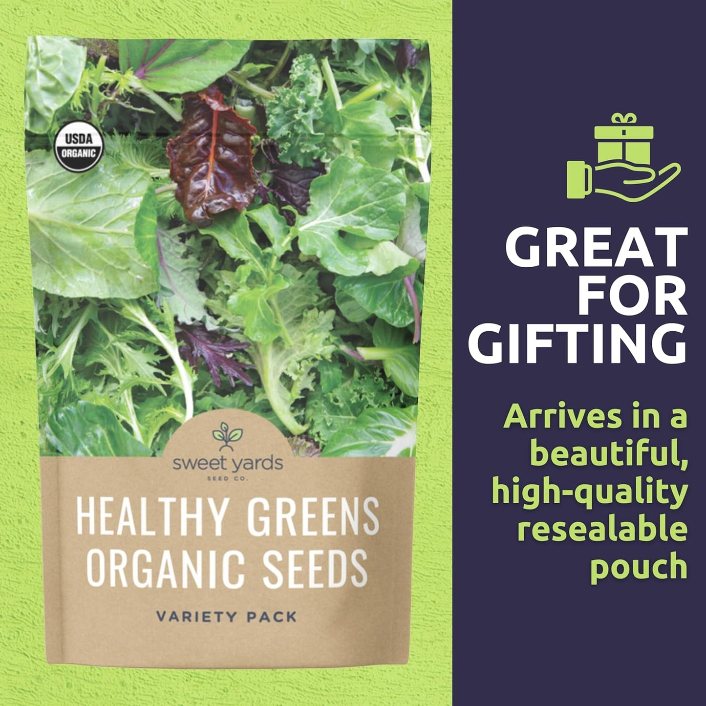 Organic Healthy Greens Seeds Variety Pack - 12 Individual Packs
