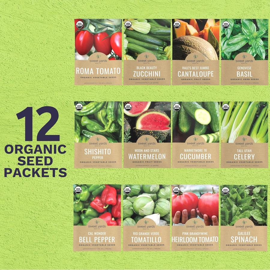 Organic Summer Vegetable Garden Seeds Variety Pack - 12 Packets