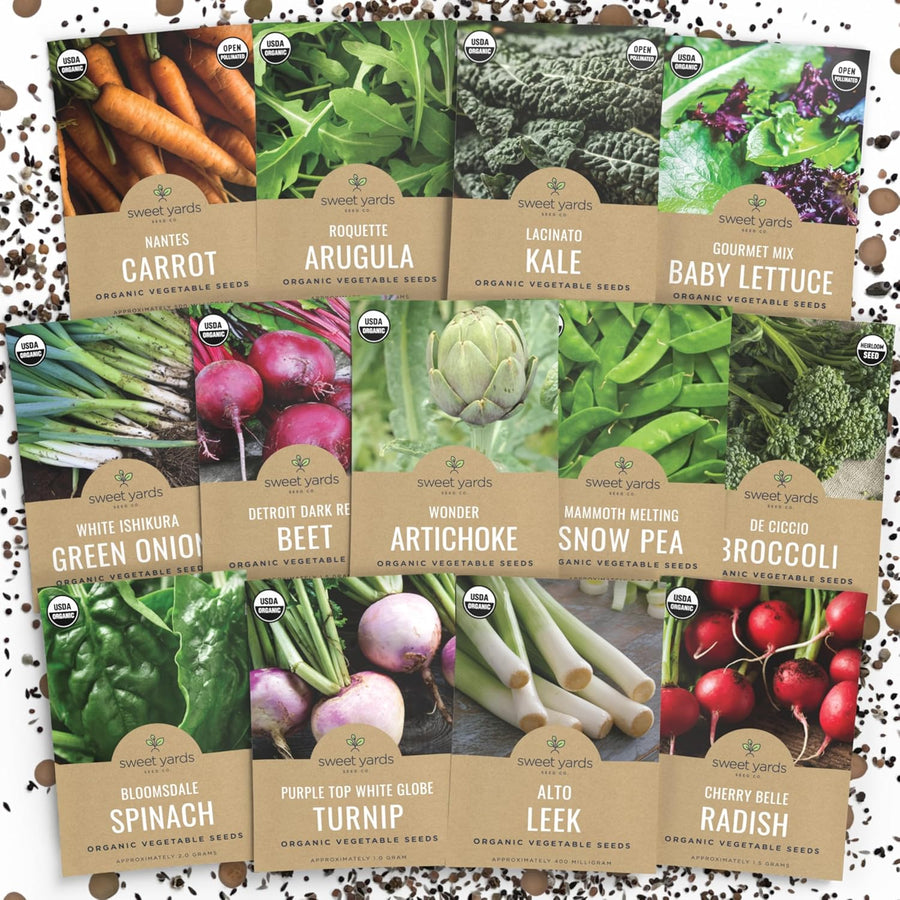 Organic Cool Weather Spring & Fall Seeds Variety Pack - 13 Individual Packs