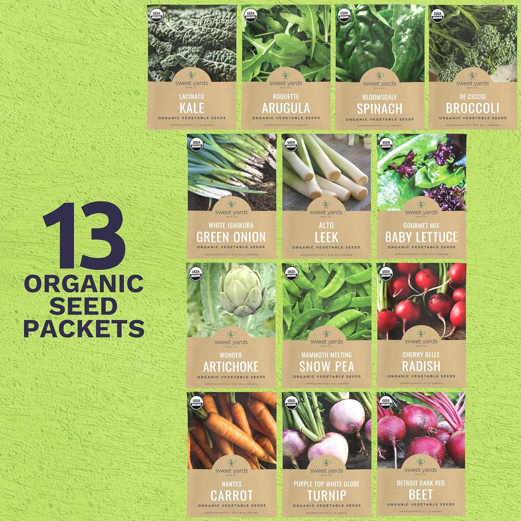 Organic Cool Weather Spring & Fall Seeds Variety Pack - 13 Individual Packs