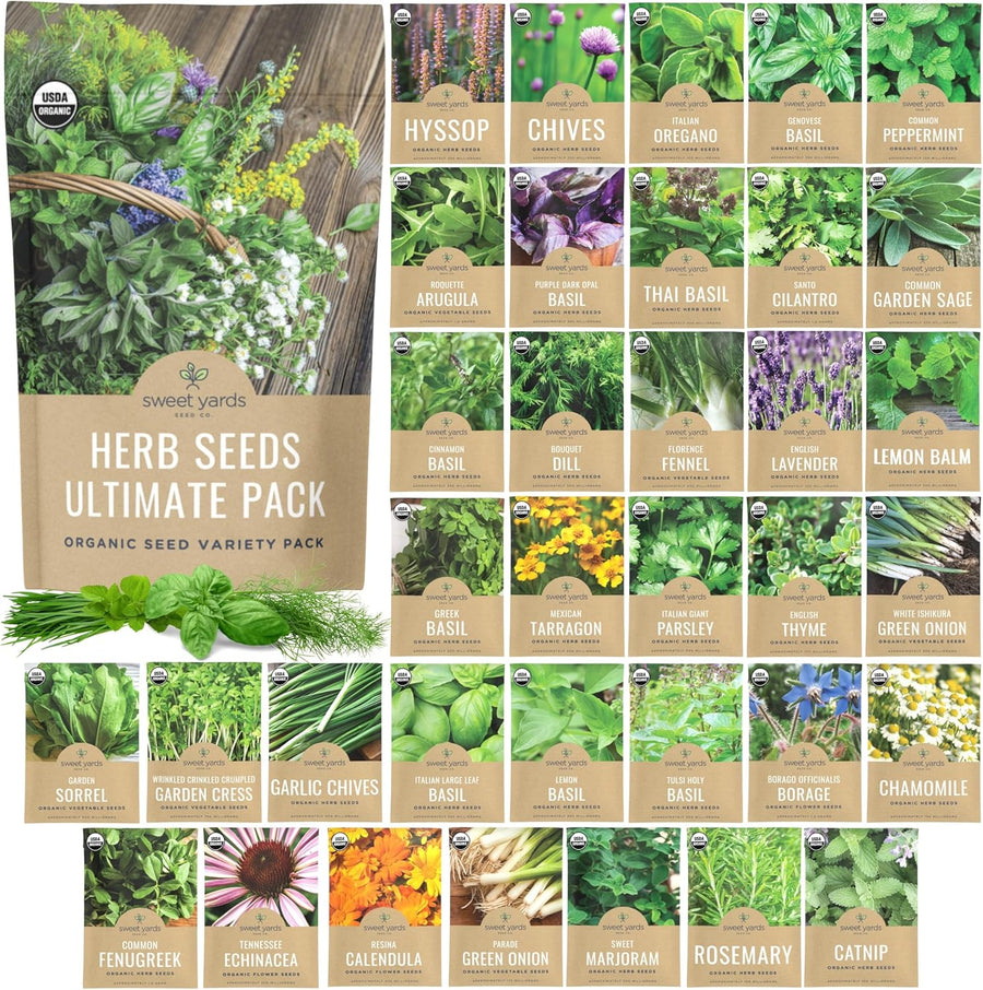 Organic Herb Seeds Variety Pack - 35 Individual Packs