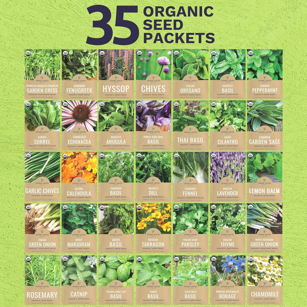 Organic Herb Seeds Variety Pack - 35 Individual Packs