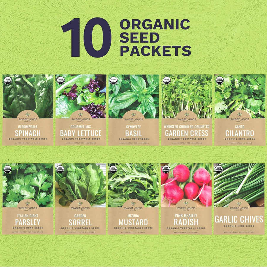 Organic Window Sill Seeds Variety Pack - 10 Individual Packs