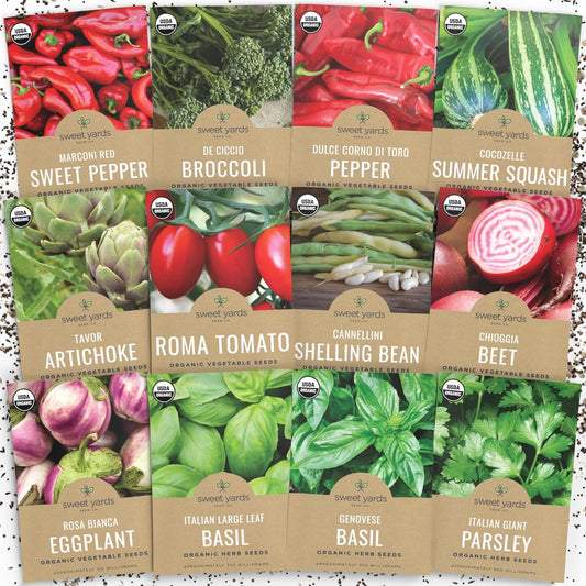 Organic Italian Garden Seeds Variety Pack - 12 Individual Packs