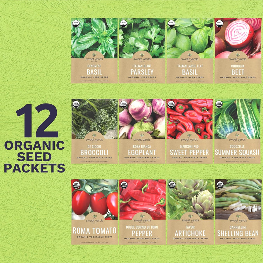 Organic Italian Garden Seeds Variety Pack - 12 Individual Packs
