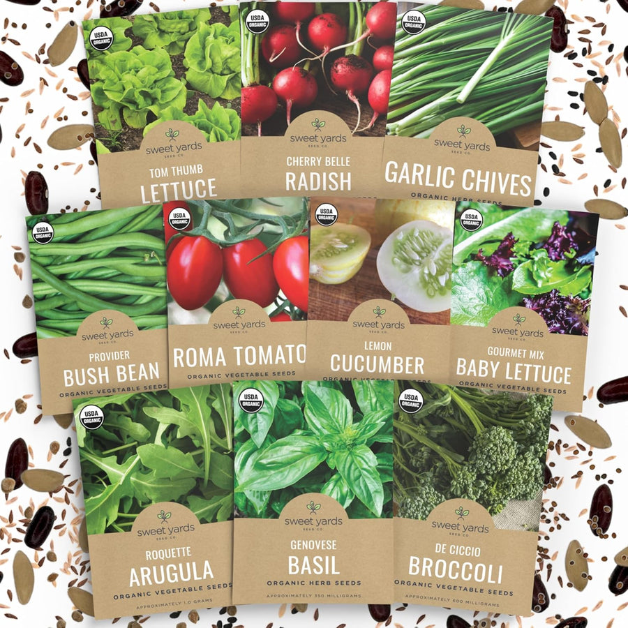 Organic Container Garden Seeds Variety Pack - 10 Individual Packs