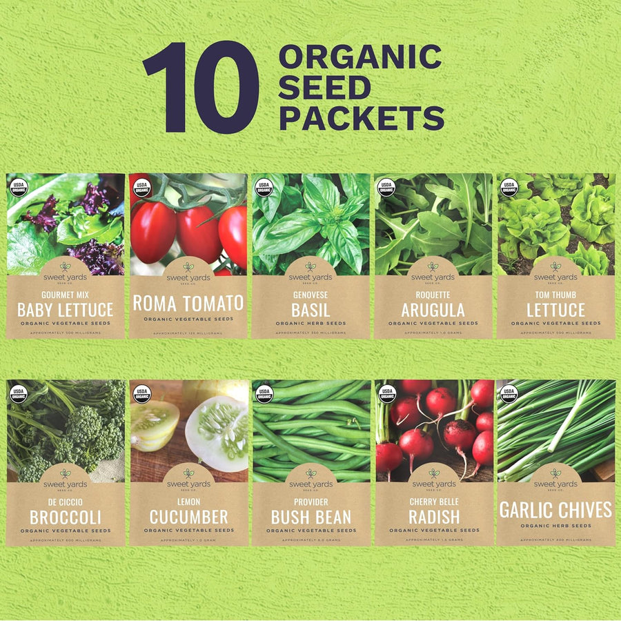 Organic Container Garden Seeds Variety Pack - 10 Individual Packs