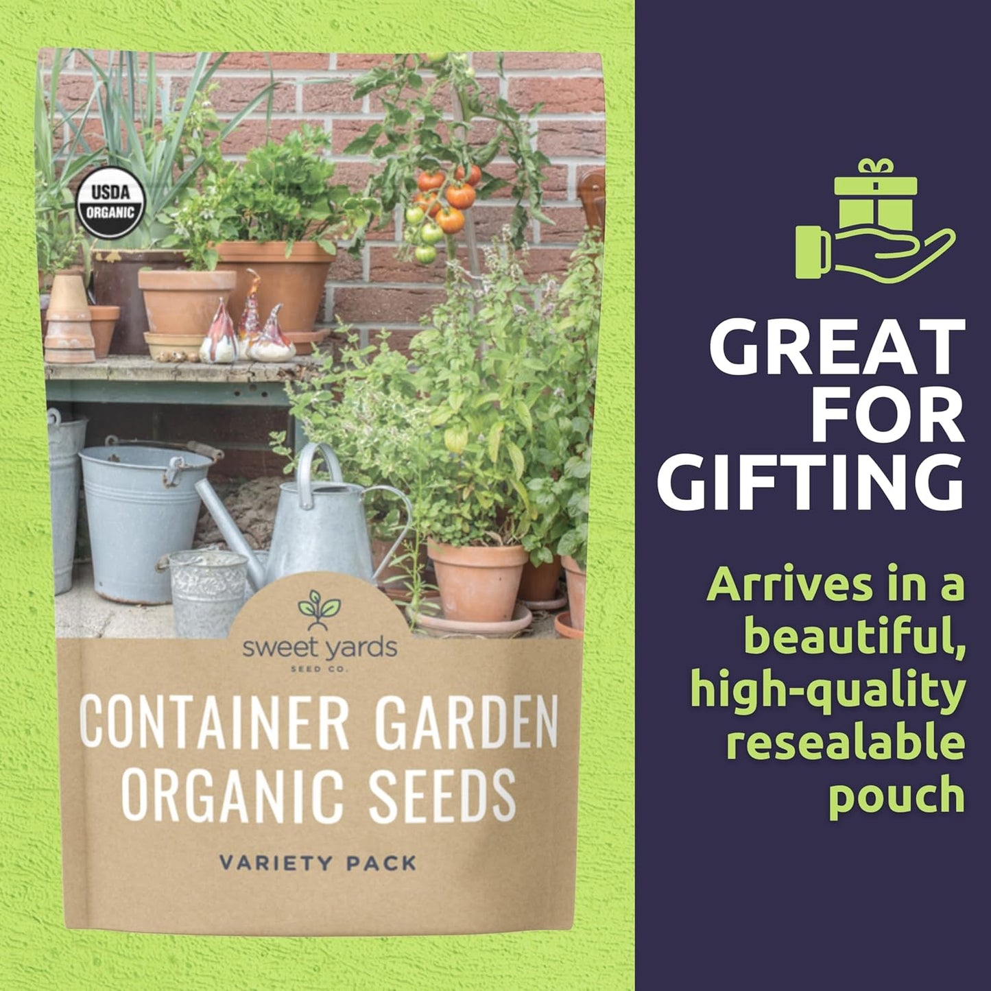 Organic Container Garden Seeds Variety Pack - 10 Individual Packs