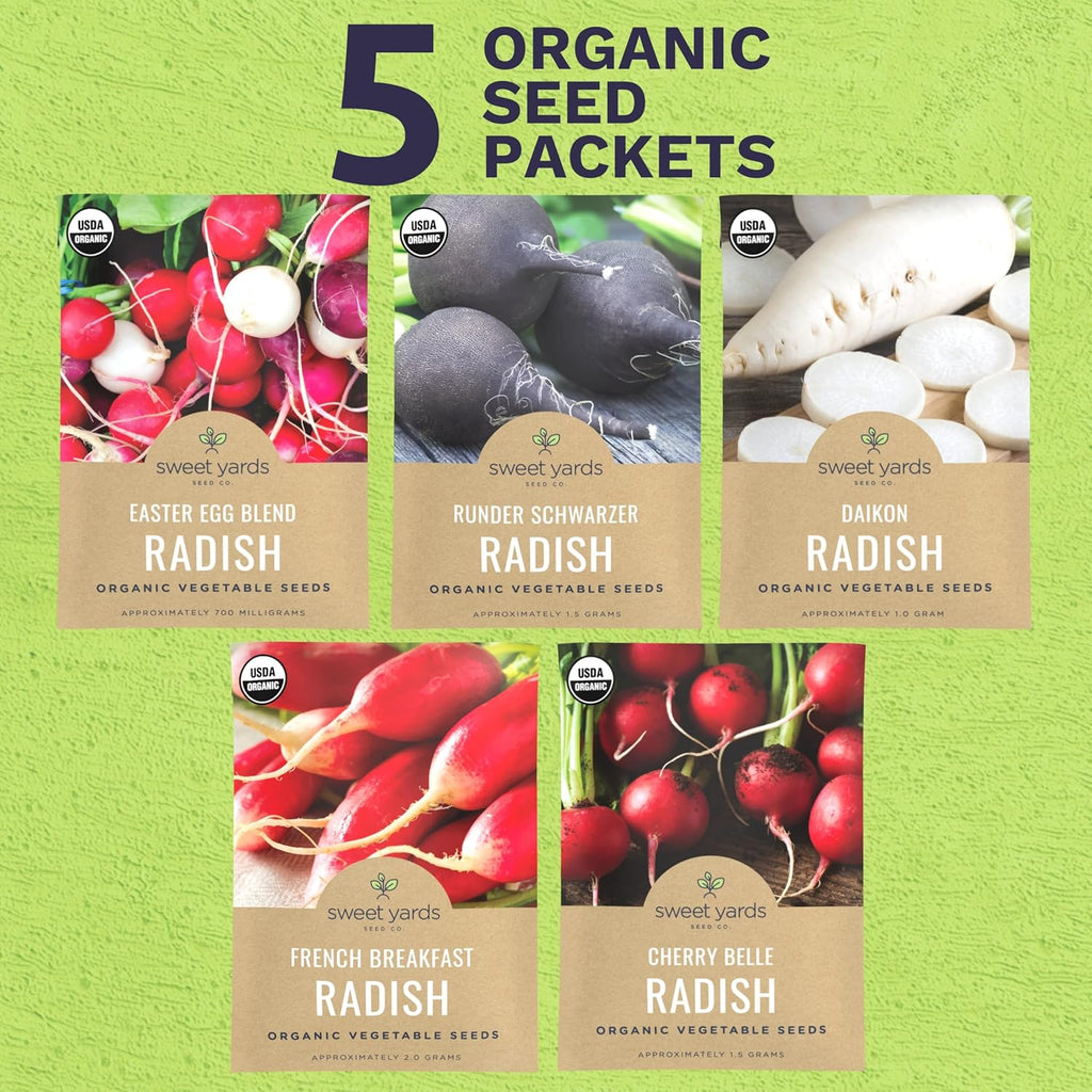 Organic Radish Seeds Variety Pack - 5 Individual Packs