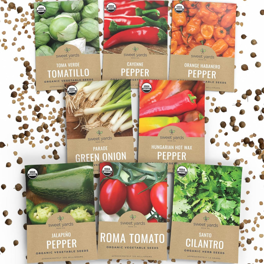 Organic Salsa Garden Seeds Variety Pack - 8 Individual Packs