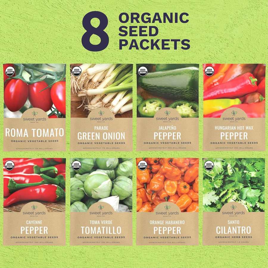Organic Salsa Garden Seeds Variety Pack - 8 Individual Packs