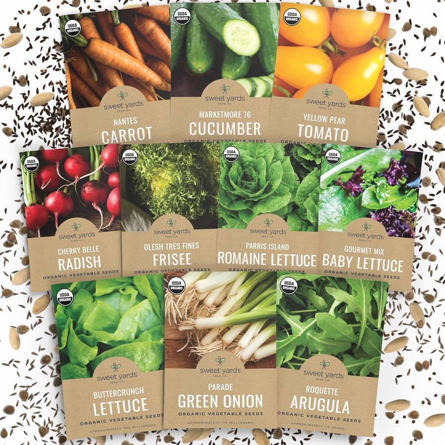 Organic Salad Lover Seeds Variety Pack - 10 Individual Packs