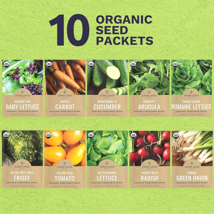 Organic Salad Lover Seeds Variety Pack - 10 Individual Packs