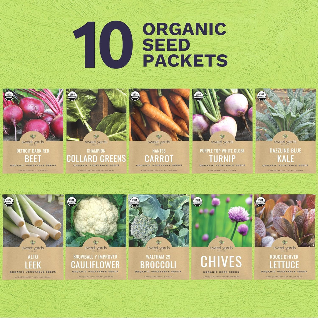 Organic Cold Hardy Fall & Winter Seeds Variety Pack - 10 Individual Packs