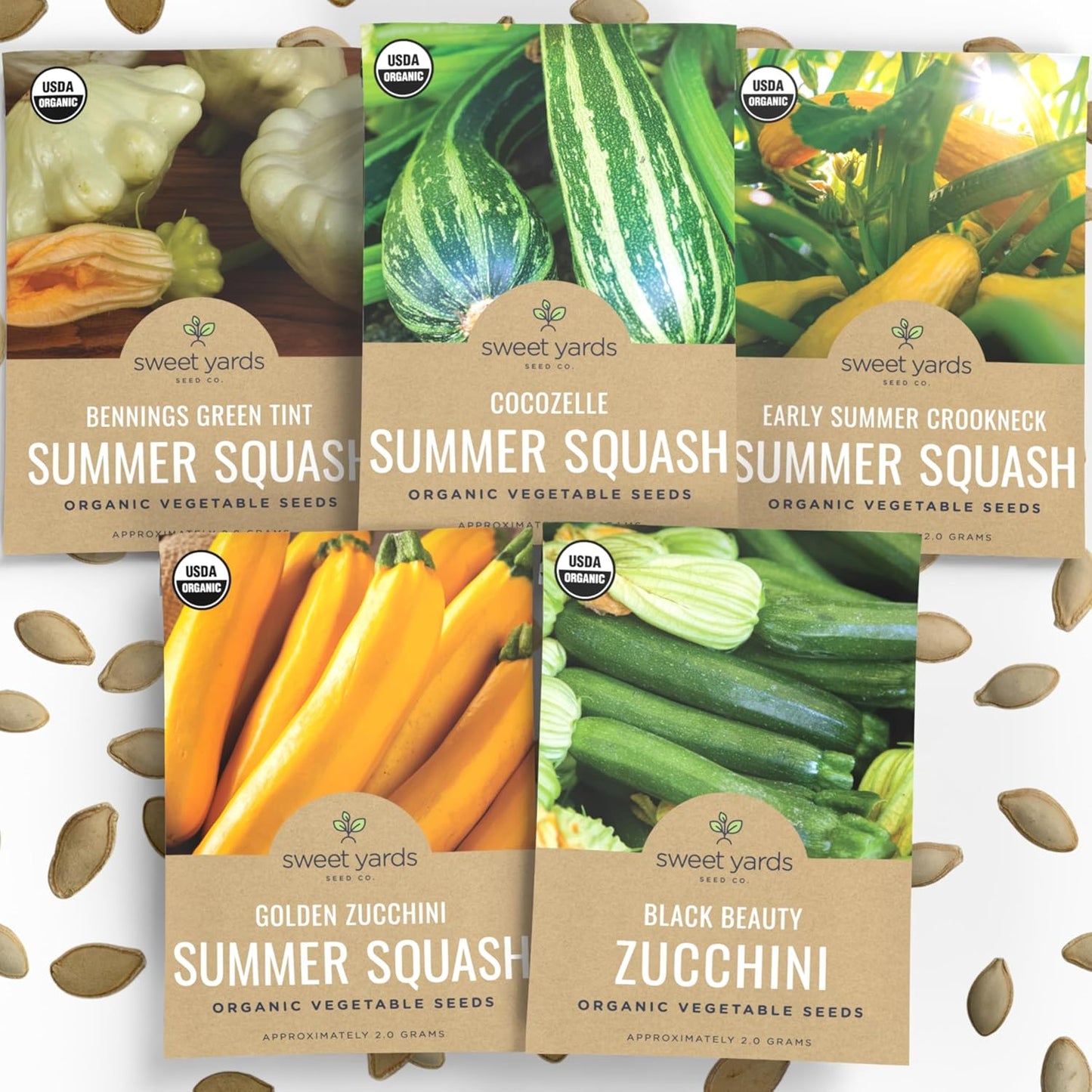 Organic Summer Squash Seeds Variety Pack - 5 Individual Packs