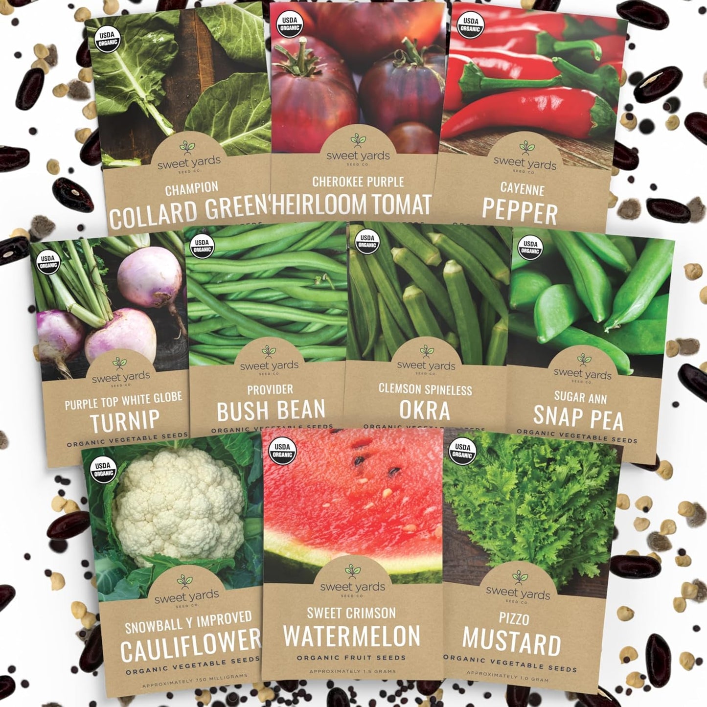Organic Southern Garden Seeds Variety Pack - 10 Individual Packs