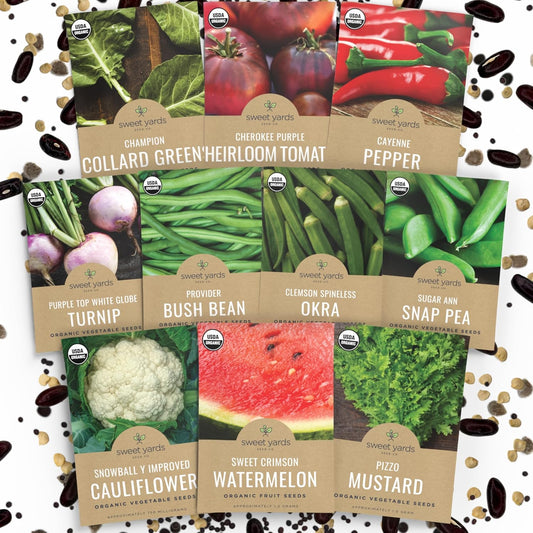 Organic Southern Garden Seeds Variety Pack - 10 Individual Packs
