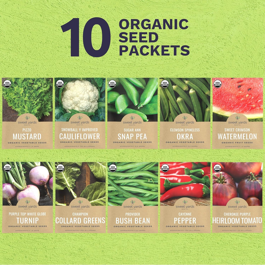 Organic Southern Garden Seeds Variety Pack - 10 Individual Packs