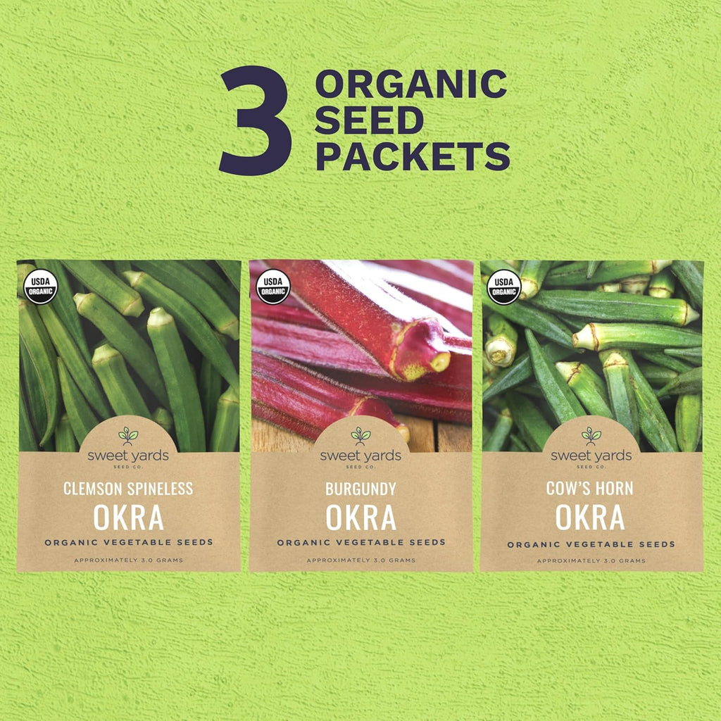 Organic Okra Lovers Seeds Variety Pack - 3 Individual Packs