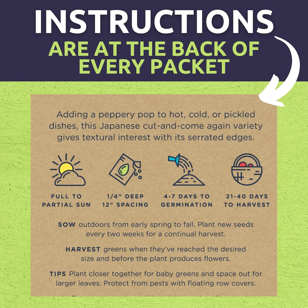 Organic Mustard Green Seeds Variety Pack - 4 Individual Packs