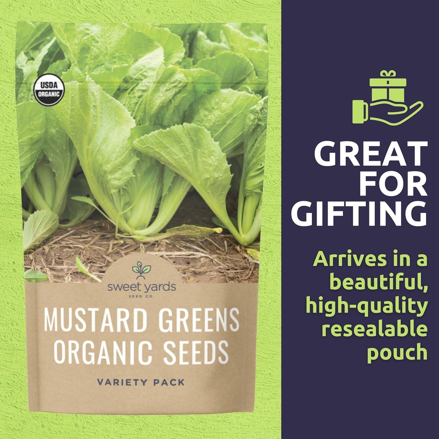 Organic Mustard Green Seeds Variety Pack - 4 Individual Packs