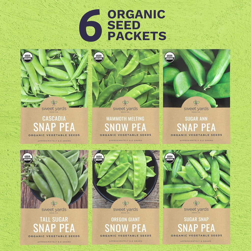 Organic Pea Lover Seeds Variety Pack - 6 Individual Packs