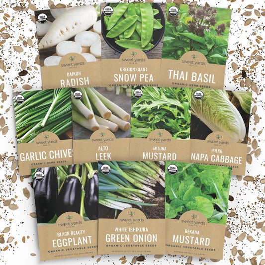 Organic Asian Garden Seeds Variety Pack - 10 Individual Packs
