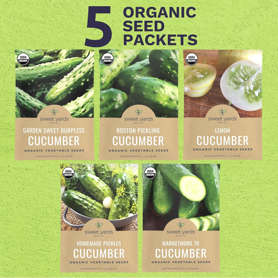 Organic Cucumber Seeds Variety Pack - 5 Individual Packs