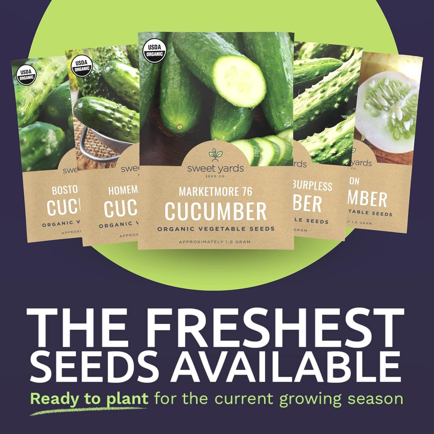 Organic Cucumber Seeds Variety Pack - 5 Individual Packs