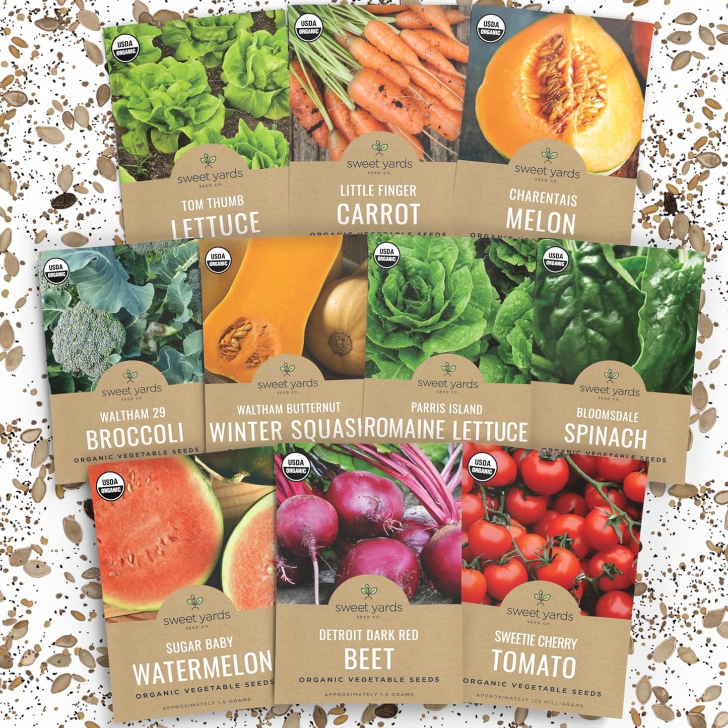 Organic Heirloom Garden Seeds Variety Pack - 10 Individual Packs