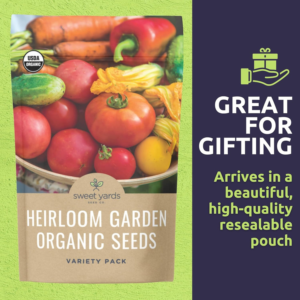 Organic Heirloom Garden Seeds Variety Pack - 10 Individual Packs