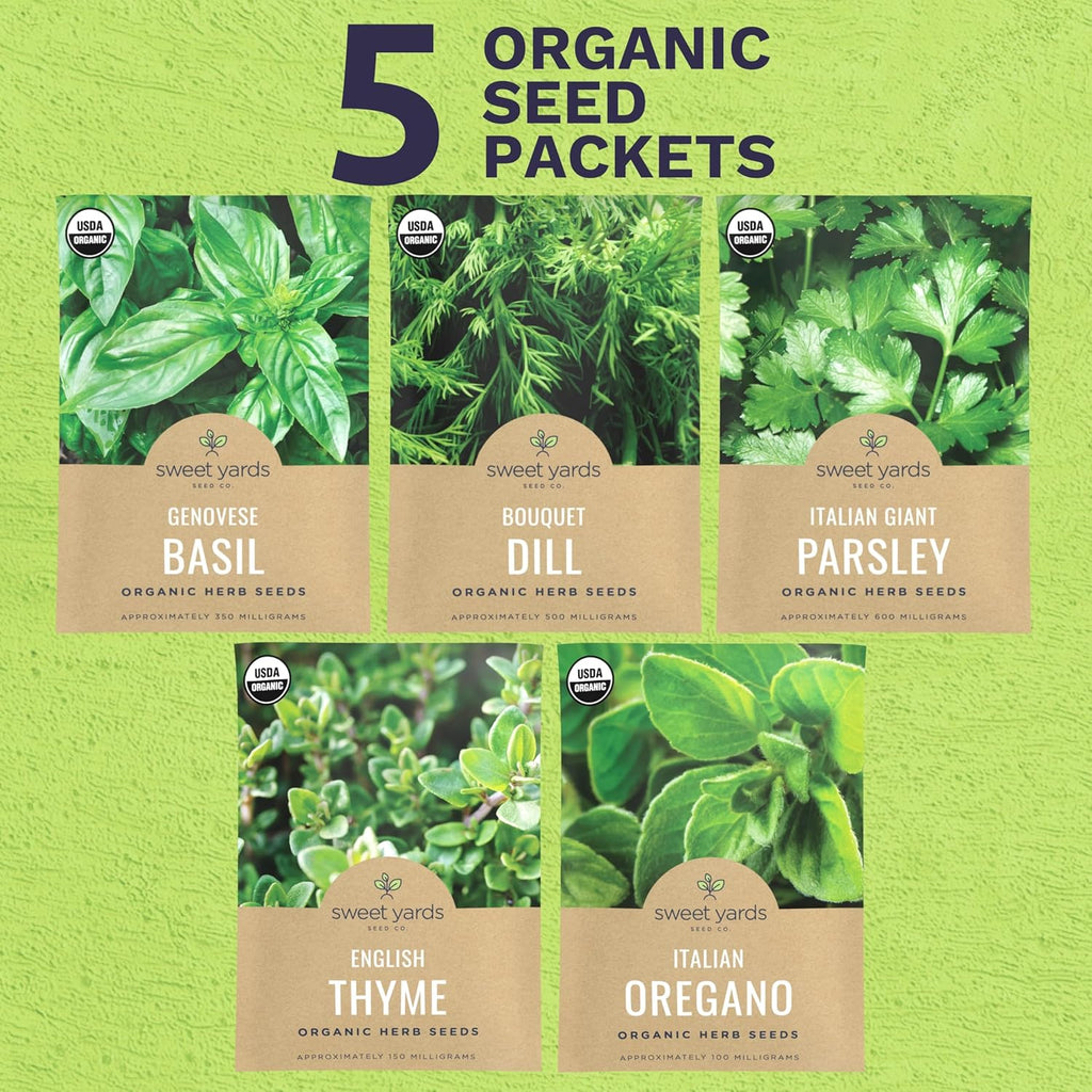 Organic Herb Seeds Variety Pack - 5 Individual Packs
