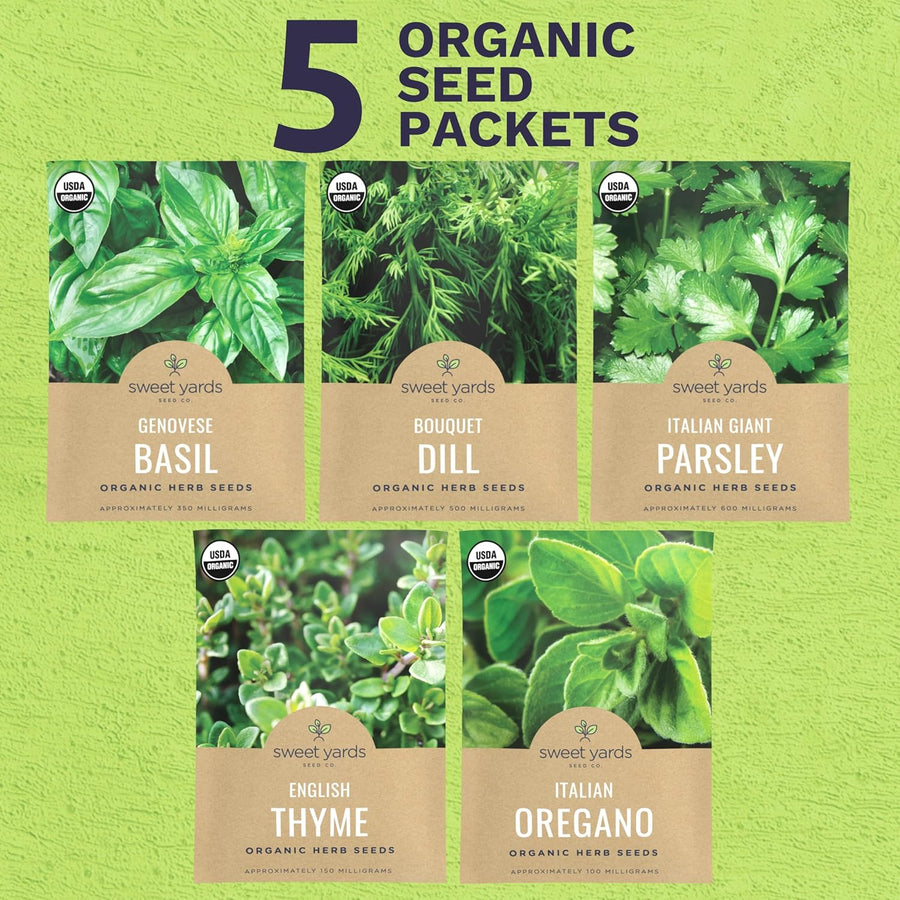 Organic Herb Seeds Variety Pack - 5 Individual Packs