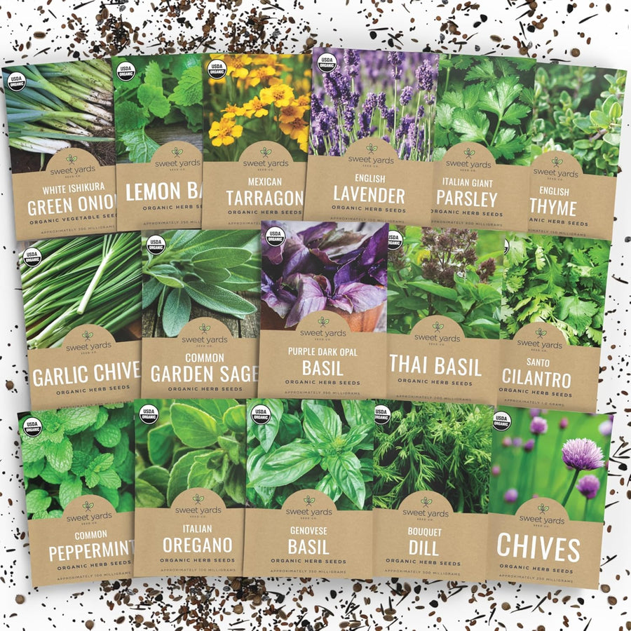 Organic Herb Seeds Variety Pack - 16 Individual Packs