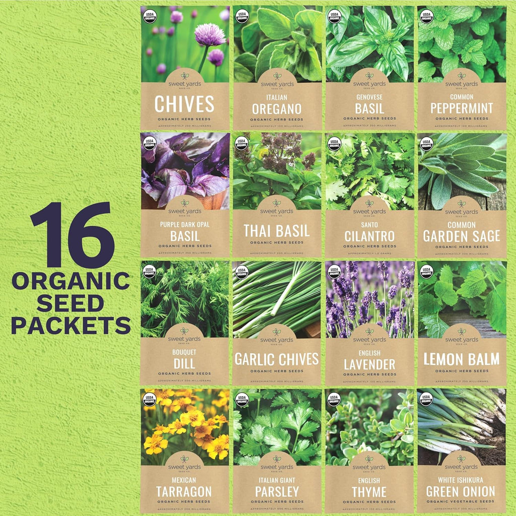 Organic Herb Seeds Variety Pack - 16 Individual Packs