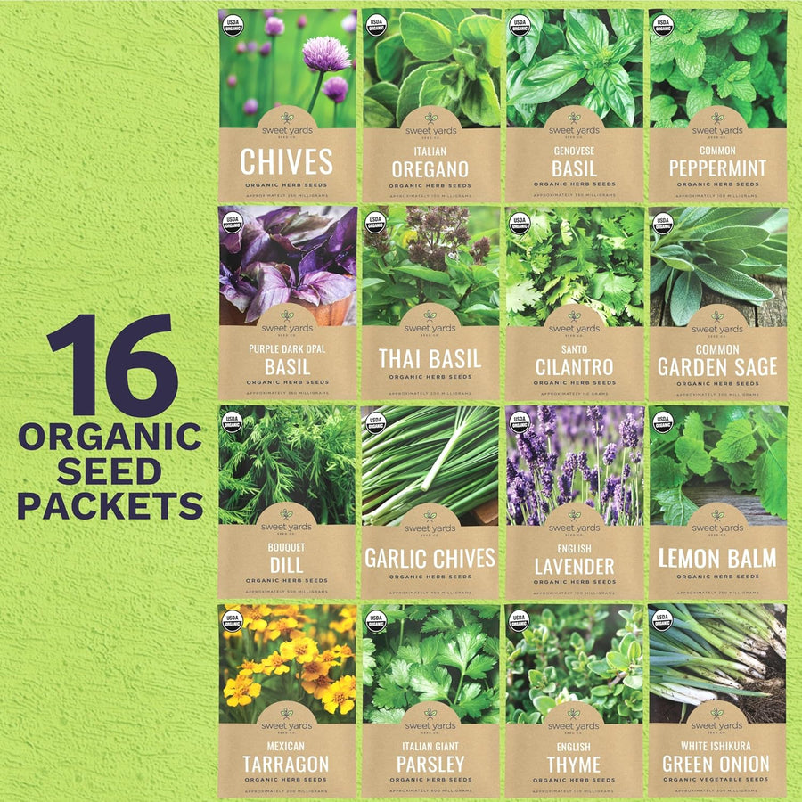 Organic Herb Seeds Variety Pack - 16 Individual Packs