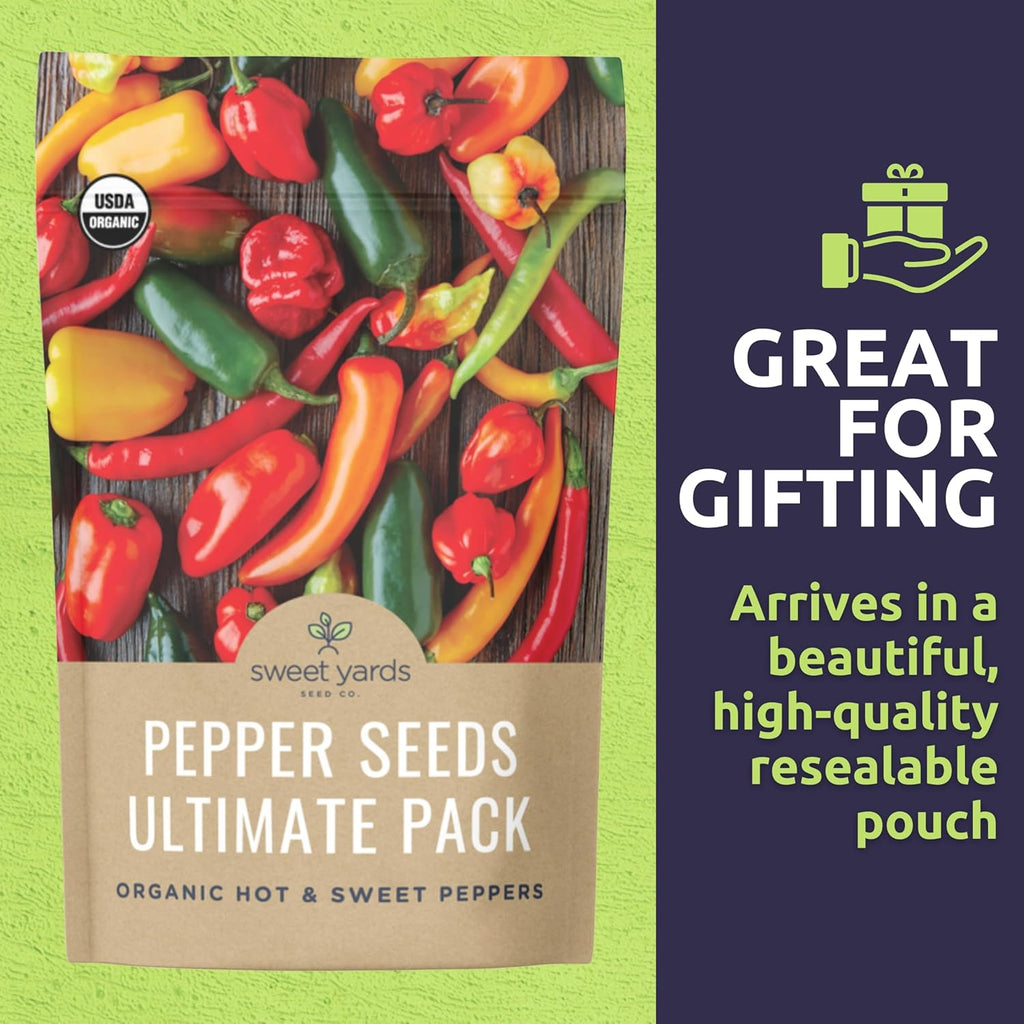 Organic Pepper Seeds (Sweet and Hot) Variety Pack - 13 Individual Packs