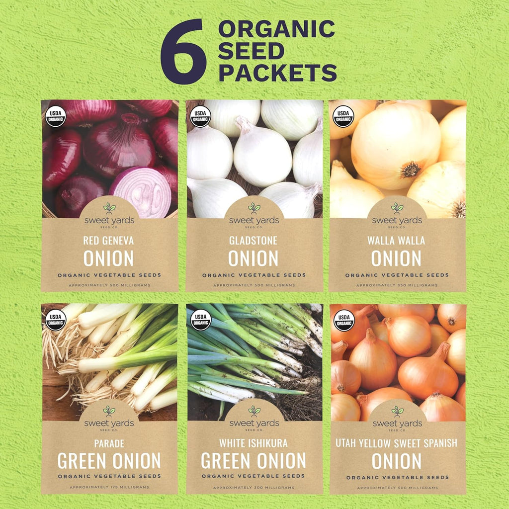 Organic Onion Seeds Variety Pack - 6 Individual Packs