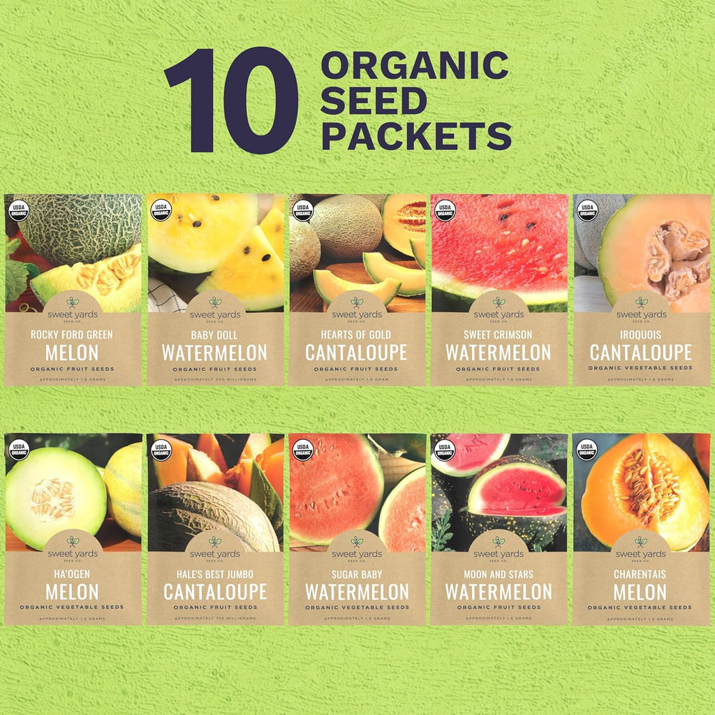 Organic Melon Seeds Variety Pack - 10 Individual Packs