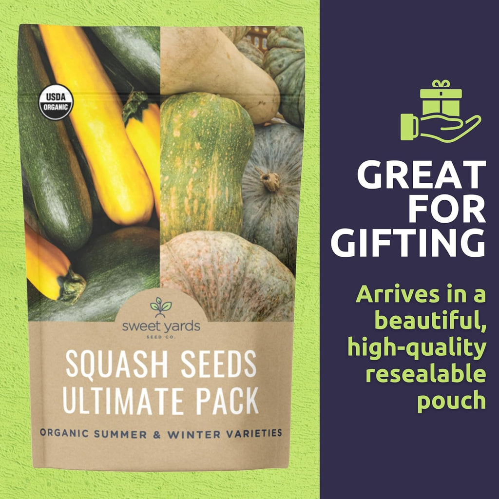 Organic Squash Seeds (Summer and Winter) Variety Pack - 10 Individual Packs