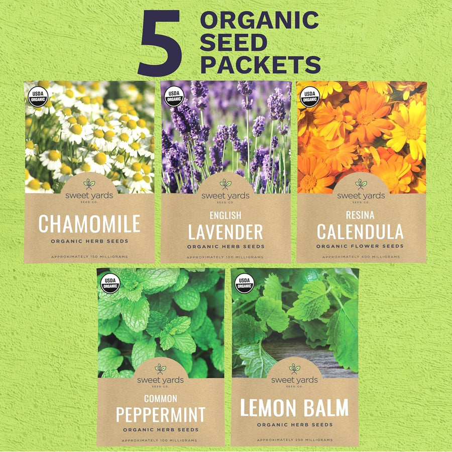 Organic Herbal Tea Seeds Variety Pack - 5 Individual Packs