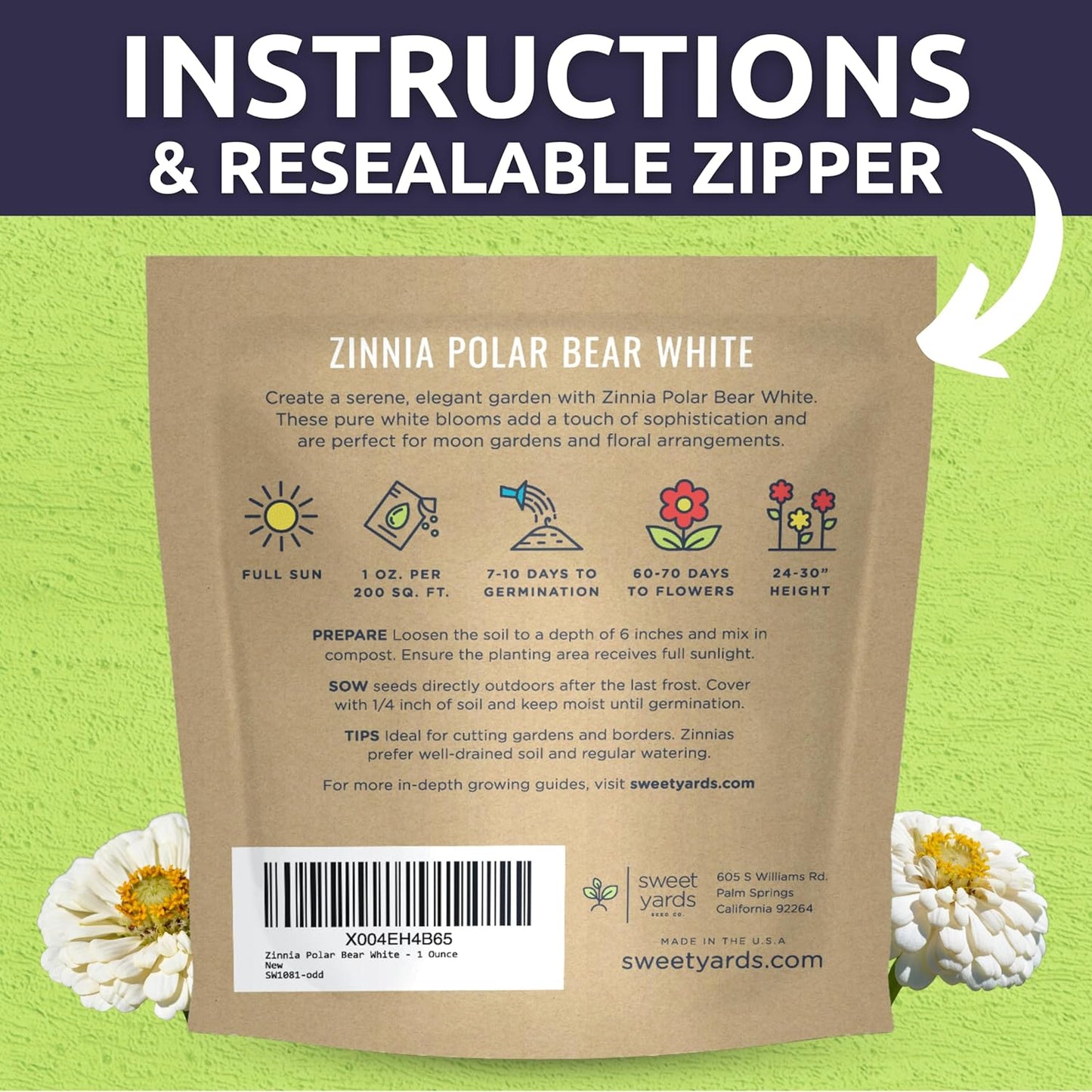 Zinnia Polar Bear White